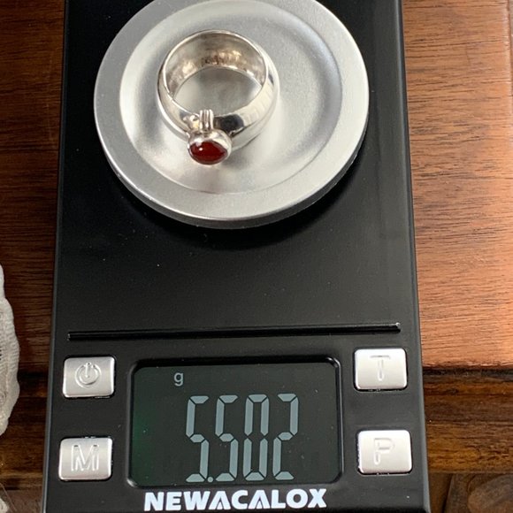 STERLING SILVER.925 RED CABOCHON WIDE BAND RING 6 - Picture 6 of 6